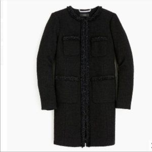 . CREW Black Wool Boucle Metallic Fringe Braided Trim Tweed Lady Coat 4 $298
